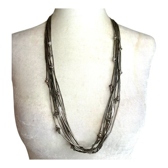 VTG Southwestern Liquid Silver Tone Necklace With Faux Bench Beads Ten Strands - Picture 1 of 4